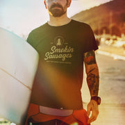 PRODUCT IMAGE: Smokin Sausages | Funny Gay Shirt | Model w/ Black shirt