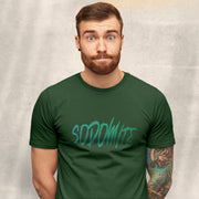 PRODUCT IMAGE: Sodomite T-Shirt | Raunchy Tee for Horny Gay Men & Queer Rebels | Model wears Forest Green  shirt with typographic design