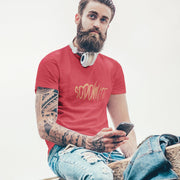 PRODUCT IMAGE: Sodomite T-Shirt | Raunchy Tee for Horny Gay Men & Queer Rebels | Model wears Red Heather shirt with typographic design