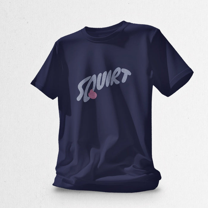 PRODUCT IMAGE: Squirt | Raunchy T-shirt for Horny Gay Men with Taste for Cum | Navy Blue