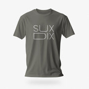 PRODUCT IMAGE: Sux Dix T-shirt | Raunchy Tees for Horny Gay Men Who Like Oral Sex | Typographic design on Charcoal Shirt