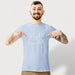 PRODUCT IMAGE: Sux Dix T-shirt | Raunchy Tees for Horny Gay Men Who Like Oral Sex | Model wears Typographic design on Light Blue Shirt