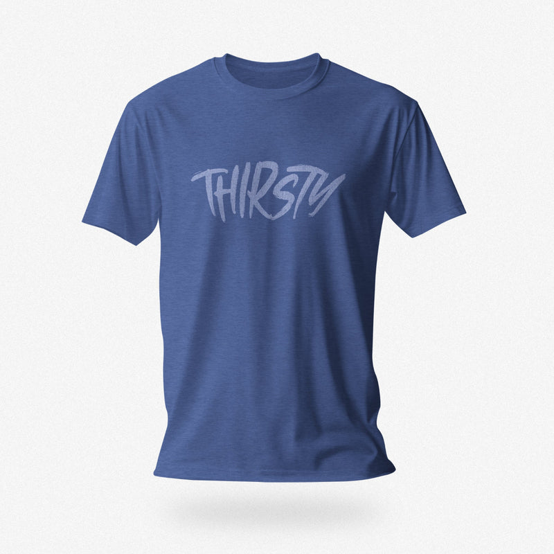PRODUCT IMAGE: Thirsty T-shirt | Raunchy Tees for Horny Gay Guys Who Thirst for It | Royal heather shirt with a typographic design