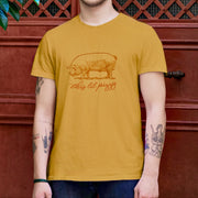 PRODUCT IMAGE: This ‘Lil Piggy T-shirt | Funny Gay SFW Tee for Horny Gay Guys | Model wears Mustard shirt