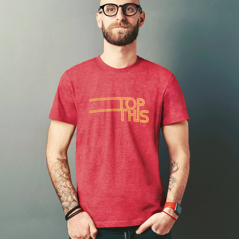 PRODUCT IMAGE: Top This T-shirt | Discreetly Raunchy T-shirt for Horny Gay Bottom Guys | Red Heather shirt